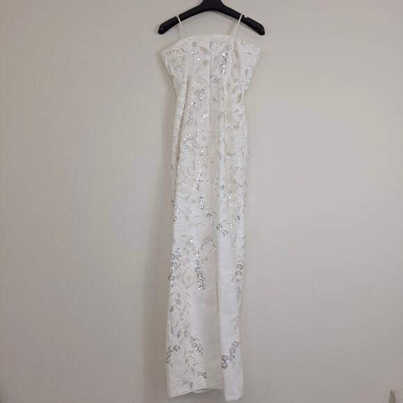 Milly Magnolia Embellished White/Silver Strapless Beaded Sequin Maxi Dress Sz 2 - Picture 4 of 14